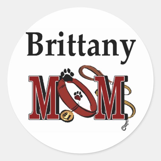 Brittany Dog MOM Ronde Sticker (Voorkant)