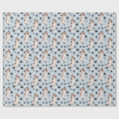 Brittany Dog Paw Print Pattern op Silver Blue Cadeaupapier (Vlak)