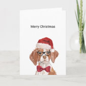 Brittany Dog Santa Kerstmis Kaart (Voorkant)