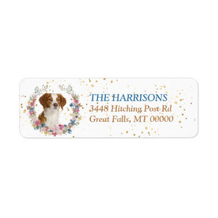 Brittany Dog Spring Flowers Wreath Etiket