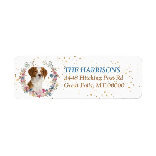 Brittany Dog Spring Flowers Wreath Etiket (Voorkant)