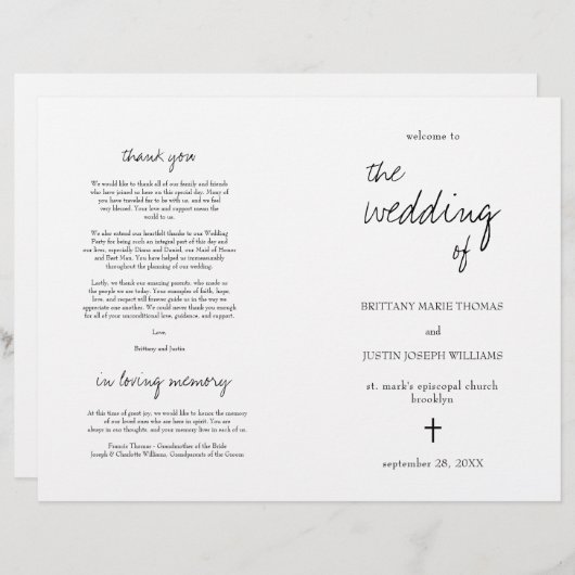Brittany Elegant Christelijk Folded Wedding Progra (Voorkant / Achterkant)