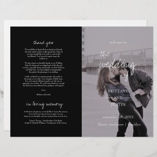 Brittany Elegant Photo Folded Programme Wedding (Voorkant / Achterkant)