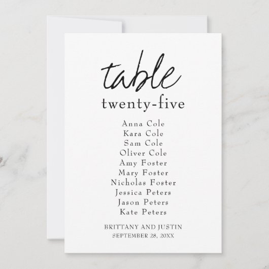 Brittany Elegant Wedding Table Seating Chart Kaart (Voorkant)