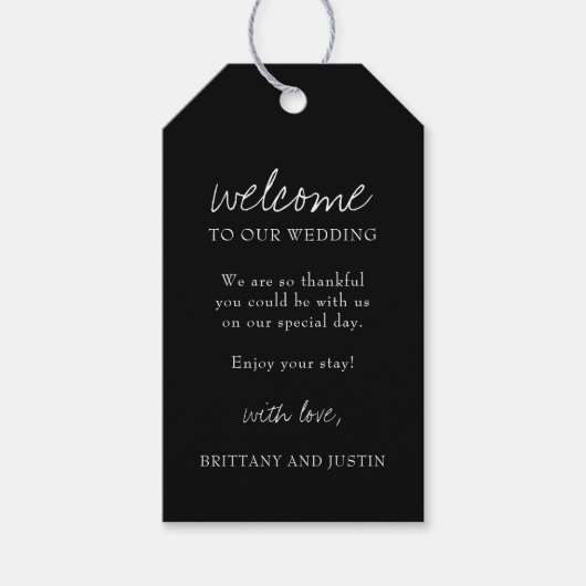 Brittany Elegant White Calligraphy Wedding Welcome Cadeaulabel (Voorkant)