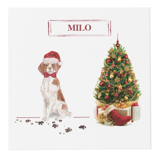 Brittany Funny kersthond en boom Kubus (Voorkant)