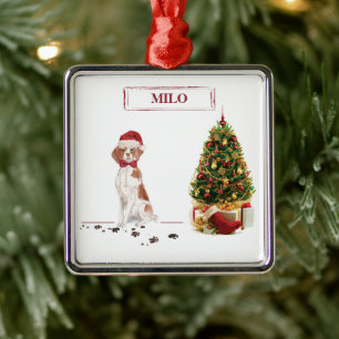 Brittany Funny kersthond en boom Metalen Ornament