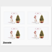 Brittany Funny kersthond en boom Rechthoekige Sticker (Vel)