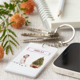 Brittany Funny kersthond en boom Sleutelhanger