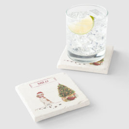 Brittany Funny kersthond en boom Stenen Onderzetter