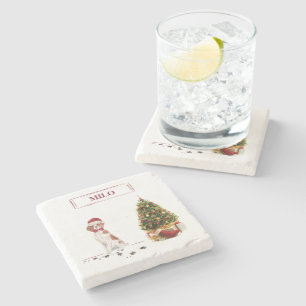 Brittany Funny kersthond en boom Stenen Onderzetter