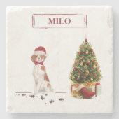 Brittany Funny kersthond en boom Stenen Onderzetter (Voorkant)