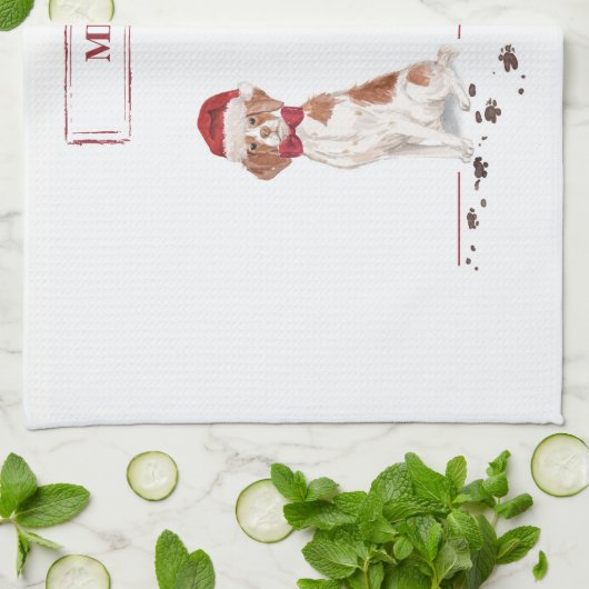 Brittany Funny kersthond en boom Theedoek (Gevouwen)