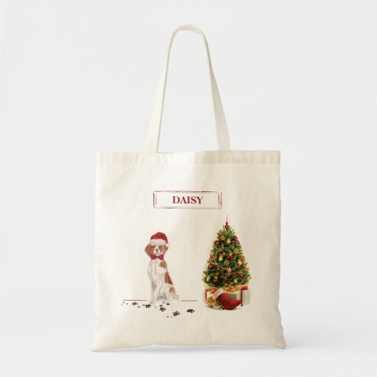 Brittany Funny kersthond en boom Tote Bag (Voorkant)