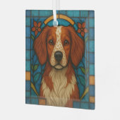 Brittany hond "Gebrandschilderd glas" Glas Ornament (Voorkant links)