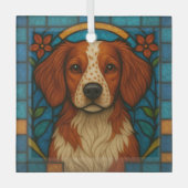 Brittany hond "Gebrandschilderd glas" Glas Ornament (Voorkant)