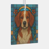Brittany hond "Gebrandschilderd glas" Glas Ornament (Voorkant Rechts)