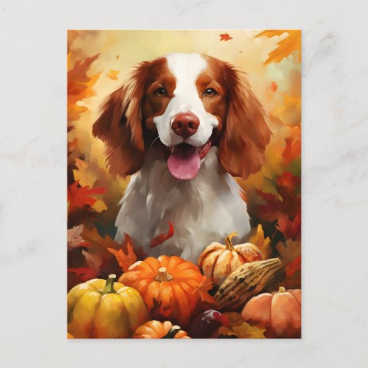Brittany hond Herfst Thanksgiving Briefkaart (Voorkant)