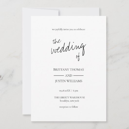 Brittany Modern Elegant Black Calligraphy Wedding Kaart (Voorkant)