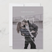 Brittany Modern Elegant White Script Photo Wedding Kaart (Voorkant)