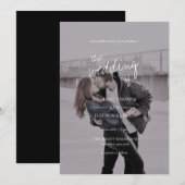 Brittany Modern Elegant White Script Photo Wedding Kaart (Voorkant / Achterkant)