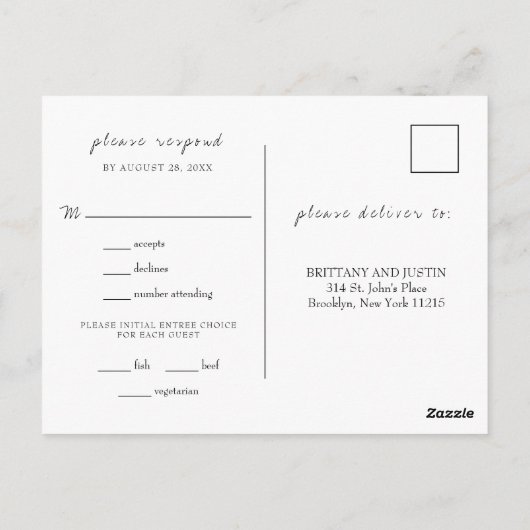 Brittany Modern Simple Meal Choice RSVP Briefkaart (Achterkant)