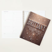 Brittany Naam in Roze Goud met Druppelende Glitter Planner (Display)