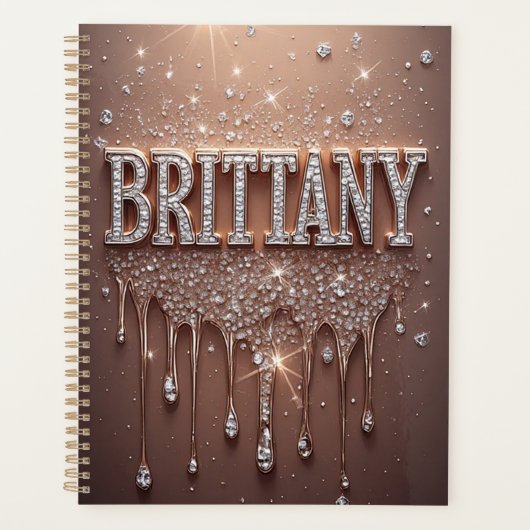 Brittany Naam in Roze Goud met Druppelende Glitter Planner (Voorkant)