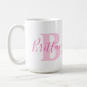 Brittany name betekenend en monogram roze tekst koffiemok (Links)