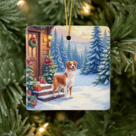 Brittany Rustic Cabin Christmas Winter Art Keramisch Ornament (Boom)