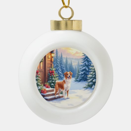 Brittany Rustic Cabin Christmas Winter Art Keramische Bal Ornament (Voorkant)