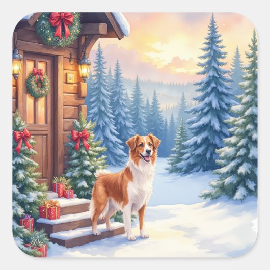 Brittany Rustic Cabin Christmas Winter Art Vierkante Sticker (Voorkant)