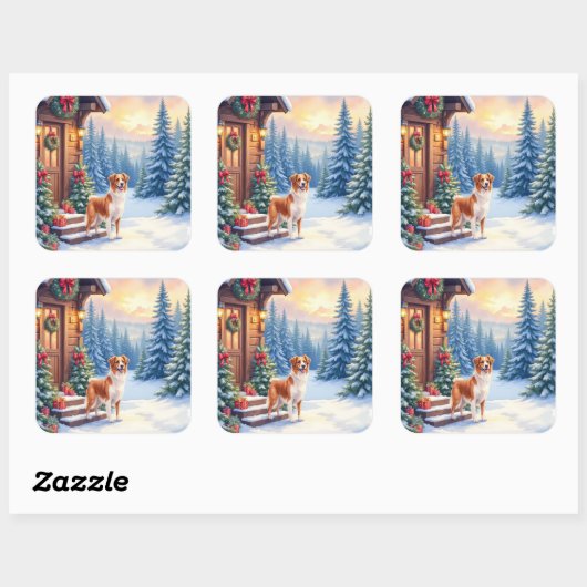 Brittany Rustic Cabin Christmas Winter Art Vierkante Sticker (Vel)