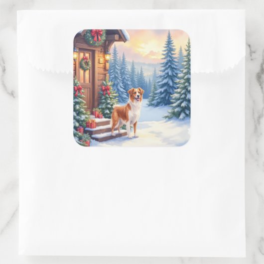 Brittany Rustic Cabin Christmas Winter Art Vierkante Sticker (Tas)