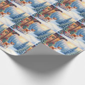 Brittany Rustic Cabine Kerst Winter Kunst Cadeaupapier (Hoek)