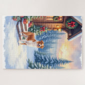 Brittany Rustieke Blokhut Kerstmis Winter Kunst Legpuzzel (Horizontaal)