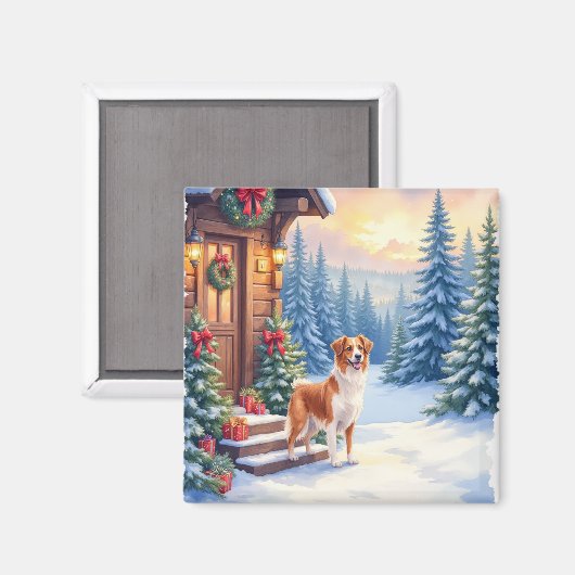 Brittany Rustieke Blokhut Kerstmis Winter Kunst Magneet (Voorkant / Achterkant)