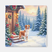 Brittany Rustieke Blokhut Kerstmis Winter Kunst Magneet (Voorkant)