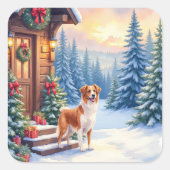 Brittany Rustieke Blokhut Kerstmis Winter Kunst Vierkante Sticker (Voorkant)