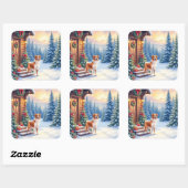 Brittany Rustieke Blokhut Kerstmis Winter Kunst Vierkante Sticker (Vel)