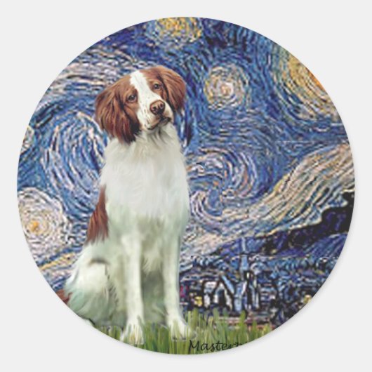 Brittany Spaniel 3 - Sterrennacht Ronde Sticker (Voorkant)