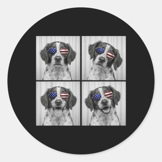Brittany Spaniel 4 juli Amerikaanse Vlag Hond Ronde Sticker (Voorkant)