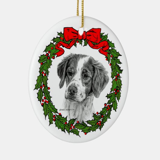 Brittany Spaniel Art van Glenda S. Harlan Keramisch Ornament (Rechts)