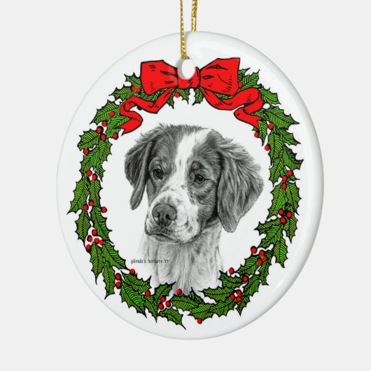Brittany Spaniel Art van Glenda S. Harlan Keramisch Ornament (Links)