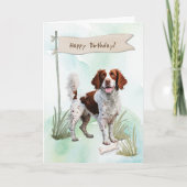 Brittany Spaniel Breed Hond Onder Verjaardagsbord Kaart (Voorkant)