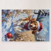 Brittany Spaniel Chasing Christmas Ornament Hat Legpuzzel (Horizontaal)