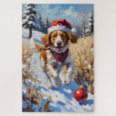 Brittany Spaniel Chasing Christmas Ornament Hat Legpuzzel (Verticaal)