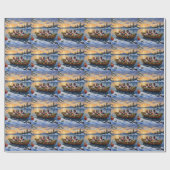 Brittany Spaniel Christmas Boat Holiday Cadeaupapier (Vlak)