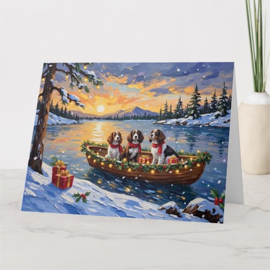 Brittany Spaniel Christmas Boat Holiday Kaart (Voorkant)
