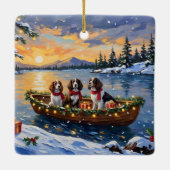 Brittany Spaniel Christmas Boat Holiday Keramisch Ornament (Achterkant)